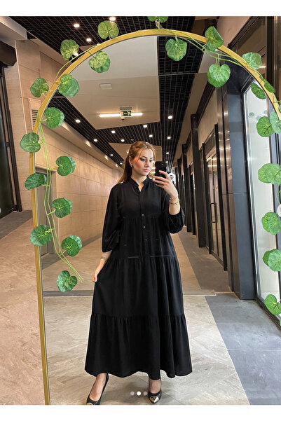 SİESTA BUTİK Coloria Şık ve Rahat Önü Düğmeli Uzun Elbise