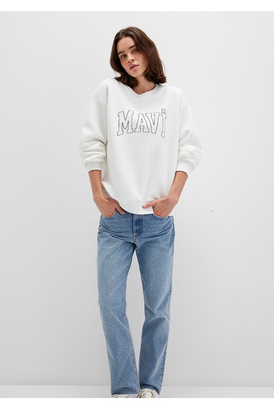 Mavi Loose Fit Sweatshirt with Logo Print.
