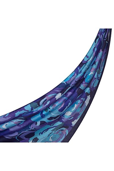 ipekevi Desenli Tensoft Şal - Duygusal Çiçekli Desenli - Lacivert Mavi