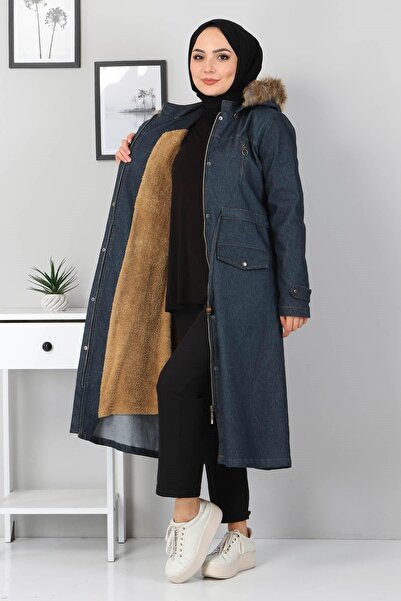 Missvalle Zipper Detailed Denim Coat Petrol 9735