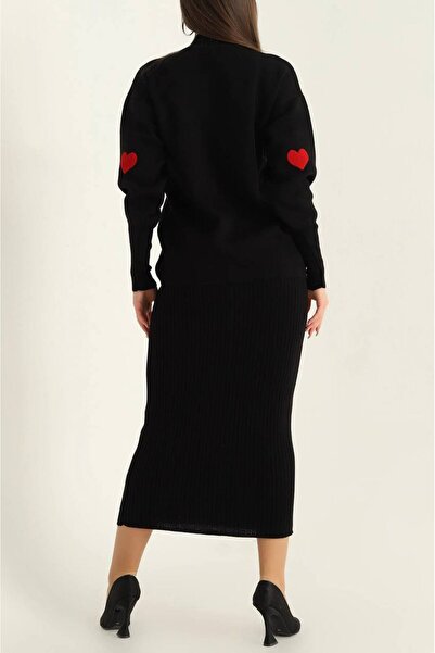 Giyimsel Women's Knitwear Hearted Jilet Dress Sweater Set