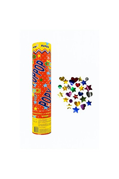 Flippy Confetti Cannon Party Popper 40 cm - Stars & Hearts Multicolor Shiny Sequins (3 cm)