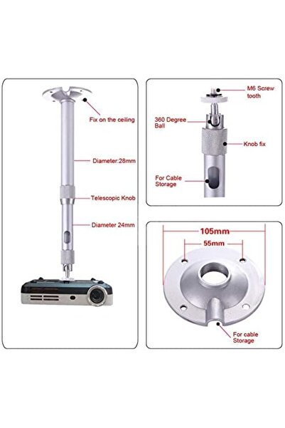 Wownect Projector Bracket [30-60cm] Universal Aluminium Ceiling Mount 360° Degree Accessories Hange