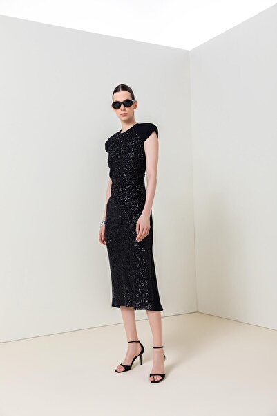 KAMEYA PAYET İŞLEMELİ UZUN ELBİSE 26W40833