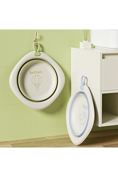 Flippy Foldable Baby Bath Tub, Romb Pattern with Balloon, Green, 31.5x31.5x3.5 cm, 3 L