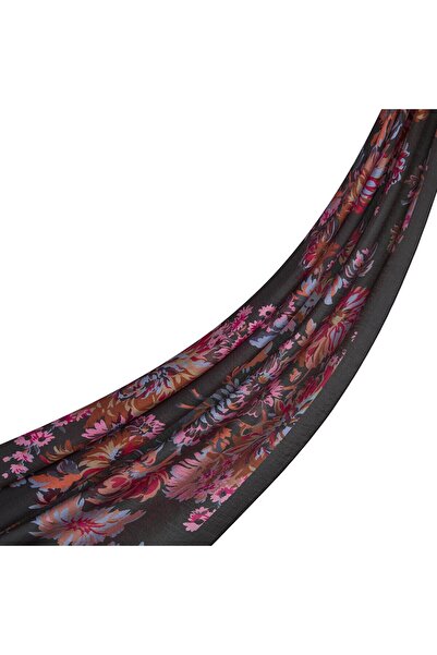 ipekevi Desenli Tensoft Şal - Kasımpatı Desenli - Acı Kahve Fuşya