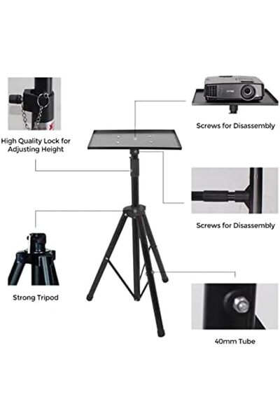 Wownect حامل ثلاثي القوائم لجهاز العرض، محمول وقابل للتعديل الارتفاع من 40 بوصة إلى 71 بوصة مع دعامة تثبيت ودرج رف