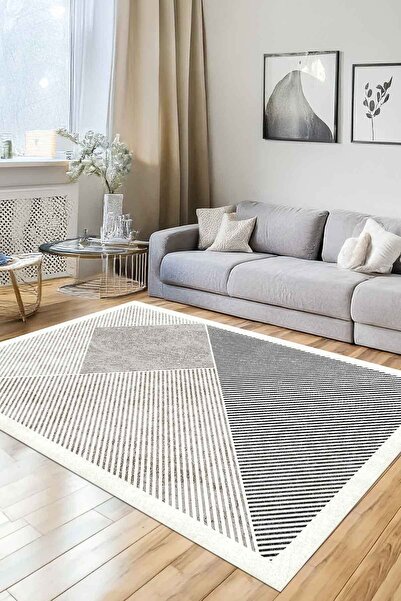 Decomia Home Covor digital anti-alunecare, lavabil, cu dungi crem, pentru sufragerie, covor de bucătărie, covor de podea