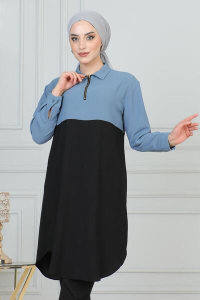 Missvalle Zipper Detailed Tunic Ice Blue 6098