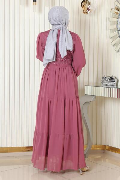 Missvalle Βραδινό φόρεμα σιφόν με παγιέτες αποξηραμένο τριαντάφυλλο 19187