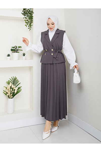 modapark.ist Kadın Üçlü Yelekli Etekli Takım