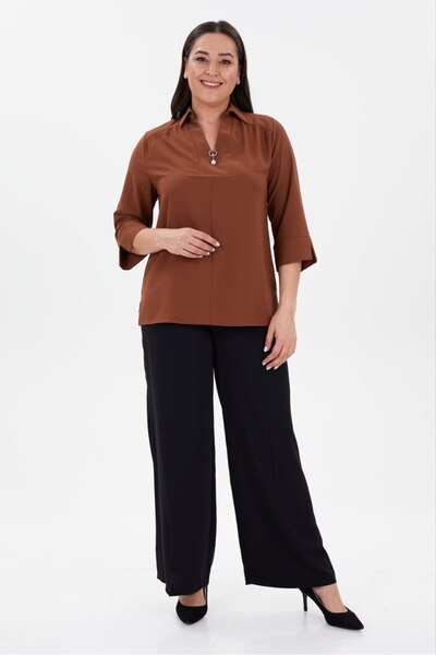FUERTE XL Plus Size Chiffon Blouse with Pearl and Buckle Detail