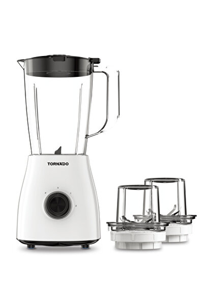 Tornado Blender 1.5L Plastic Jar, 500W, 2 Speeds + Pulse, 2 Mills, White