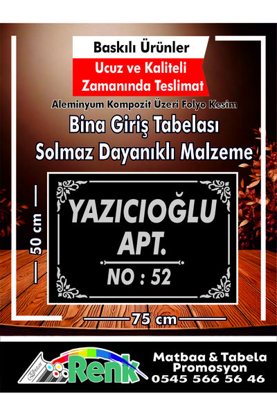 RENK MATBAA PROMOSYON BİNA GİRİŞ TABELA