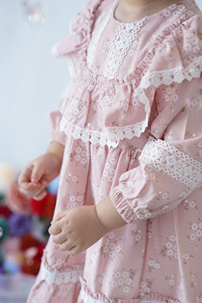 ALYRA Kız Bebek Elbise Uzun Kollu Fırfırlı Pamuklu Doğum Günü Parti Özel Gün Düğün Günlük Kız Çocuk Elbise