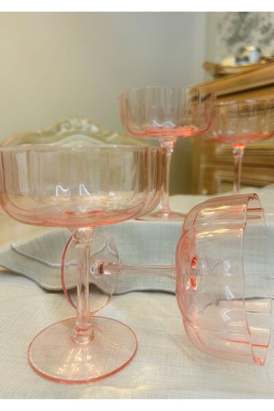 inmyhome 2'li Pembe Cam Ayaklı Sunum Tatlı ve Dondurma Kasesi