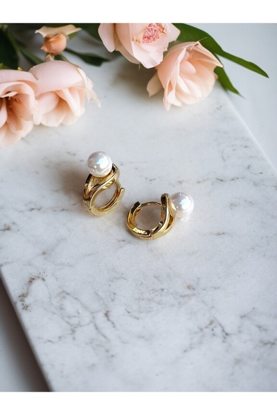 FAYRA ACCESSORIES Minimal İnci Küpe 18 K Altın Kaplama