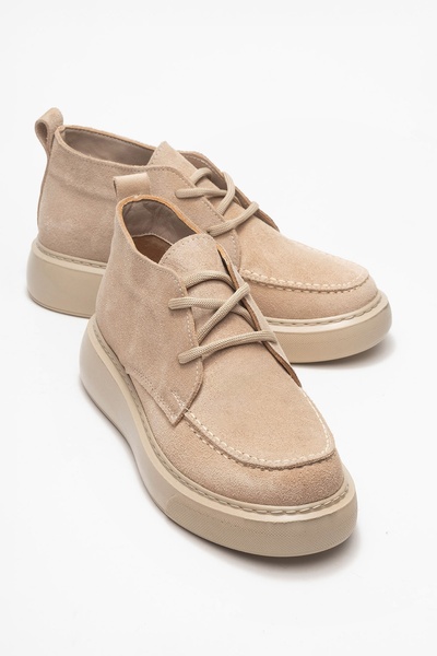 LuviShoes Γυναικείες μπότες Chukka από γνήσιο δέρμα LILYA μπεζ σουέντ