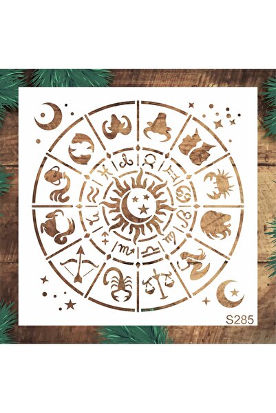 STENCİLTASARIM Stencil Tasarım S285 Burçlar Duvar Ahşap Boyama Desen Kalıbı D...