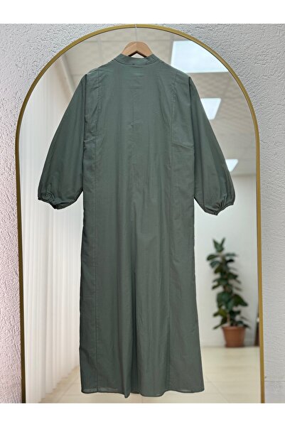 BENAHOLL Φόρεμα Loryla με ραβδώσεις στο μπροστινό μέρος με ρέλι Voile-EK606.1 Χακί