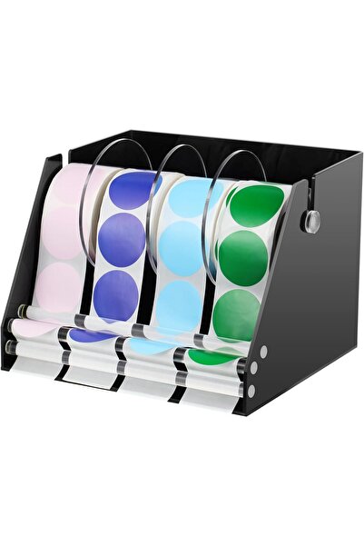 Slasa موزع ملصقات أكريليك أسود (22.9×9×18 سم) – حامل لفافات ملصقات بستة أقراص