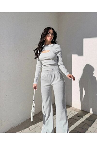 Vona Nova Detailed Top and Bottom Set with Window Detail Gray W3864