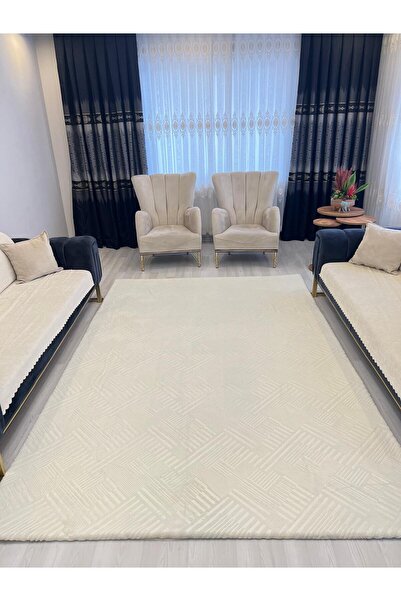 Armada KOPYA - Halı Örtüsü LASTİKSİZ Krem Geometrik Desen.