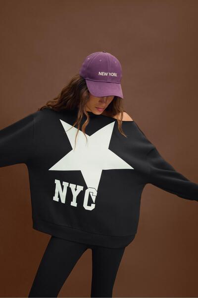 Stradivarius NYC sweatshirt with exposed shoulders