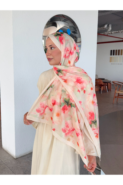 Mira İpek Patterned Cotton Soft Shawl Mena Series Salmon Pink Ps61