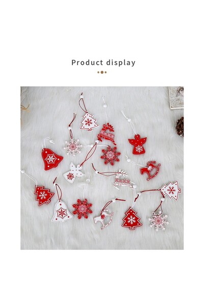 Flippy Set of 12 Wooden Christmas Decorations — Reindeer & Snowflakes, Red-White