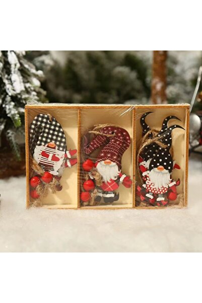 Flippy Set of 9 Wooden Christmas Ornaments (Flippy) with Hanging String - Santa, Various Sizes, 3 Designs,