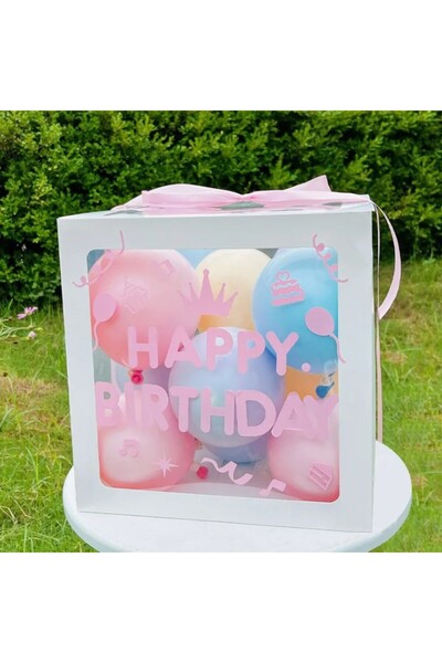 Flippy Birthday Balloon Box with Balloons and Ribbon, 30x30 cm