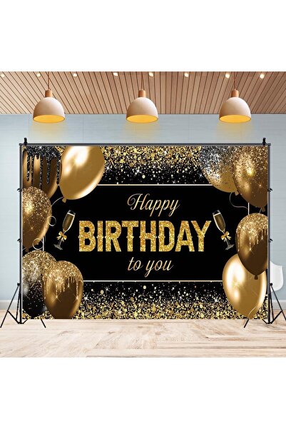 Flippy Photo Backdrop Banner, Canvas, 185 x 110 cm, Black/Gold - Happy Birthday