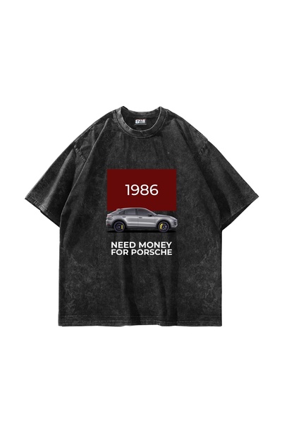 Bak Moda V2 Need Money for Porsche Printed Oversize Unisex Washable Black Tshirt