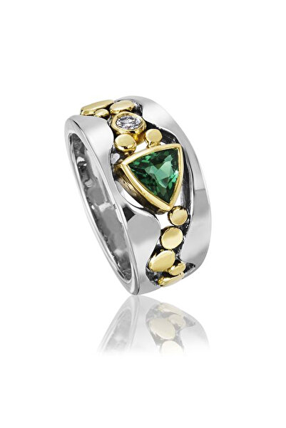 Choice 7 خواتم نسائية من Huitan بتصميم مثلث بلونين أزرق/أخضر مرصعة بأحجار الز...