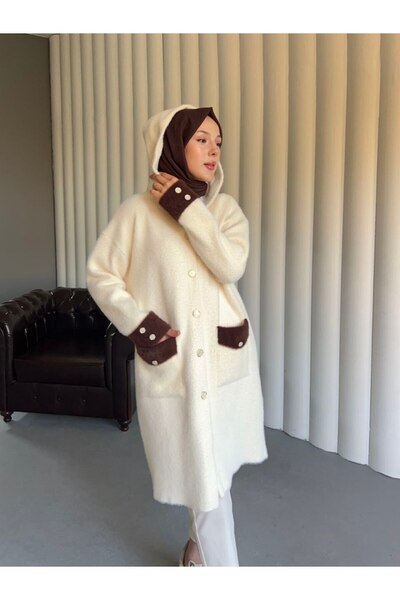 PİNK FLY Angora Hooded Cardigan with Pockets