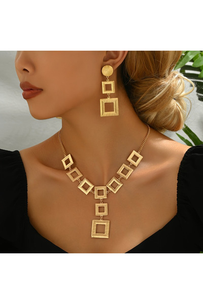 Choice YC1987-1 قلادة وأقراط مربعة أنيقة أوروبية وأمريكية، مبالغ فيها لشخصية ...