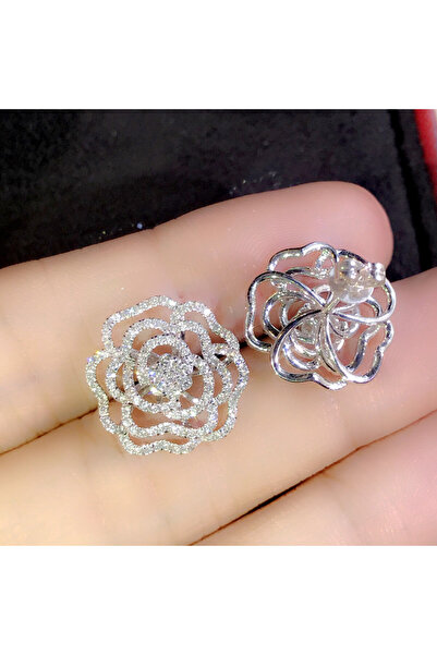 Choice أقراط أذن E2952 من Huitan بتصميم زهرة الكاميليا المجوفة للنساء، مرصعة ...