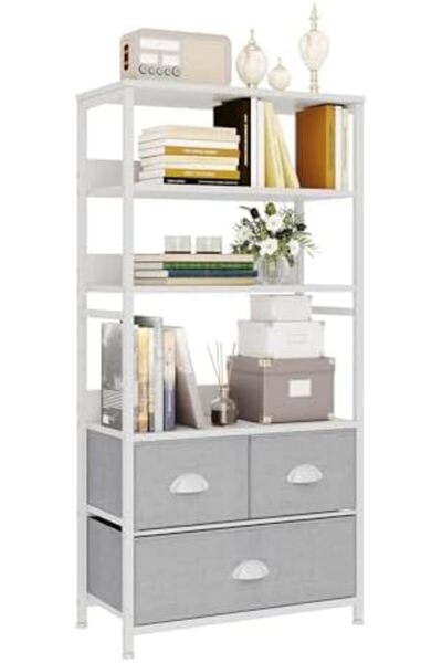 SKY TOUCH SKY-TOUCH Metal Frame Storage Shelf, 3-Drawer Non-Woven Fabric 4-Shelf Storage Organizer Unit for Of