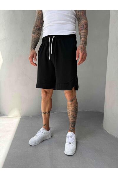 KağanKY Μαύρο υφασμάτινο σορτς ζακάρ