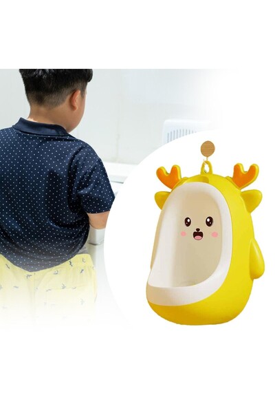 Flippy Boys' Urinal, Deer-Shaped, 0-8 yrs, Wall-Mount, Brush Included, Yellow