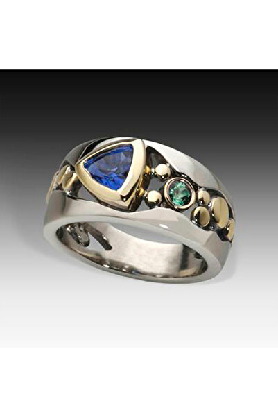 Choice 9 خواتم نسائية من Huitan بتصميم مثلث بلونين أزرق/أخضر مرصعة بأحجار الز...