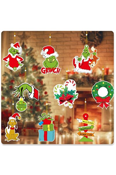 Flippy 18 Ξύλινα Χριστουγεννιάτικα Διακοσμητικά, Flippy, Κορδόνι για Κρέμα στο Δέντρο, Σχέδιο Grinch, Πολύχρωμα