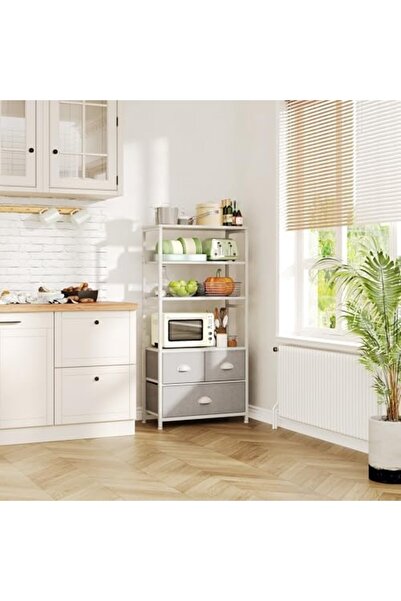 SKY TOUCH SKY-TOUCH Metal Frame Storage Shelf, 3-Drawer Non-Woven Fabric 4-Shelf Storage Organizer Unit for Of