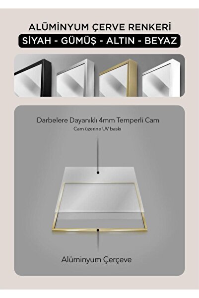 EZ DESİNG İNCE METAL ÇERÇEVELİ, TEMPERLİ CAMA UV BASKI 3'LÜ CAM TABLO SETİ