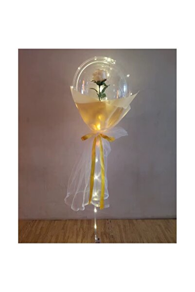 Flippy Decorative Bouquet - Rose in Balloon with LED Lights, 35 cm, Champagne