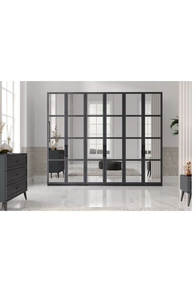 Doressa Pita Grey 6 Kapılı Gardırop