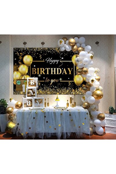 Flippy Photo Backdrop Banner, Canvas, 'Happy Birthday to You', 185 x 110 cm, Black/Gold