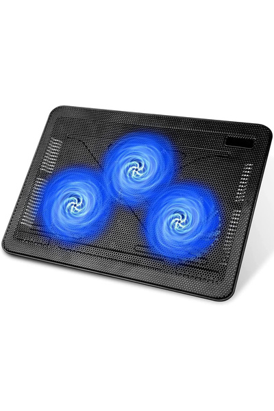 Elindor ® Laptop Cooler 15.6-17 Inch, with 3 Blue LED Fans, Silent, USB Power, Black