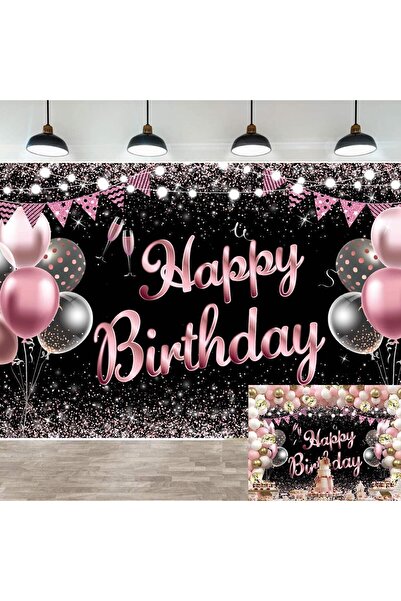 Flippy Photo Backdrop Banner, Canvas, 185 x 110 cm, 6 m Rope, 4-Corner Fastening, Black/Pink